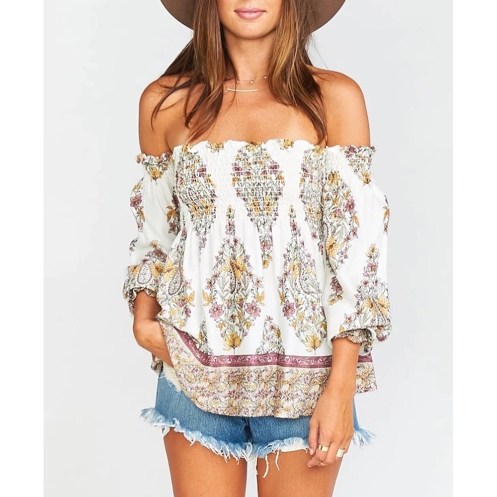 NWT Show Me Your Mumu Raquel Smocked Top Floral Paisley